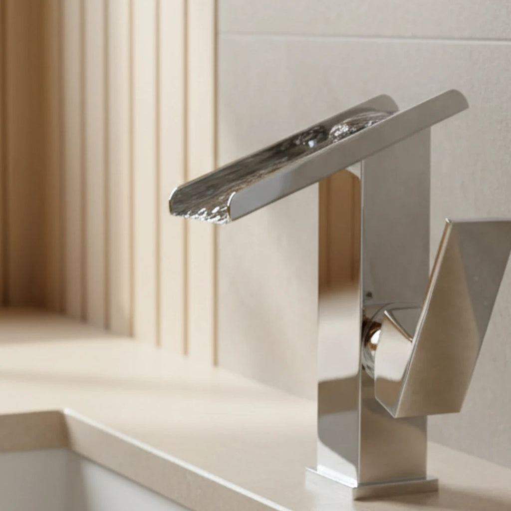Robinet lavabo salle de bain design rectangulaire cascade - Argenté - Laiton