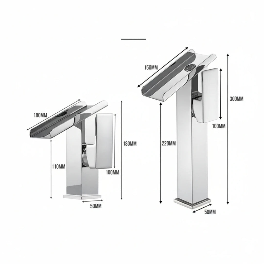 Robinet lavabo salle de bain design rectangulaire cascade - Argenté - Laiton
