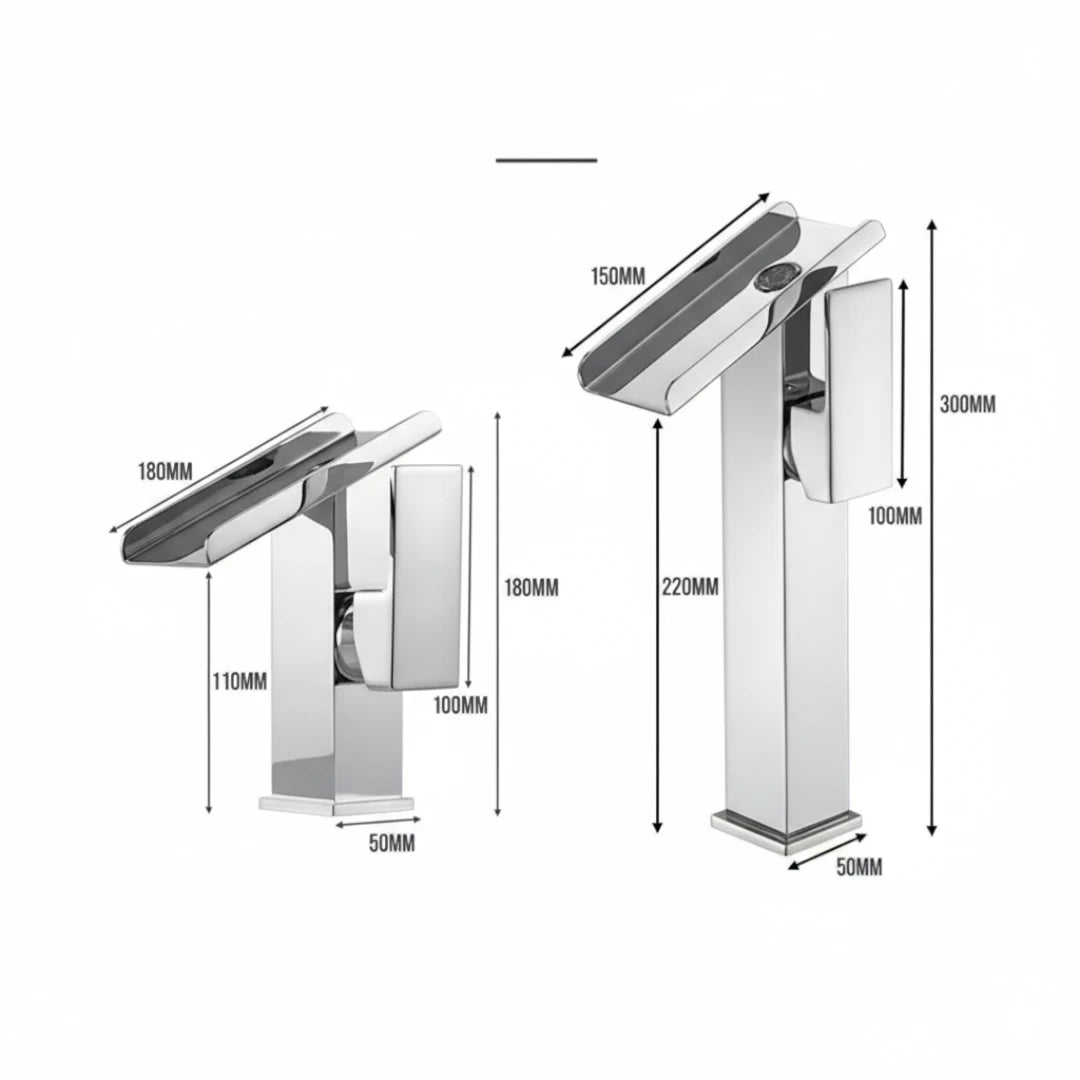 Robinet lavabo salle de bain design rectangulaire cascade - Argenté - Laiton