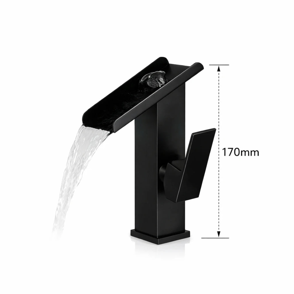 Robinet lavabo salle de bain design rectangulaire cascade - Noir - Laiton