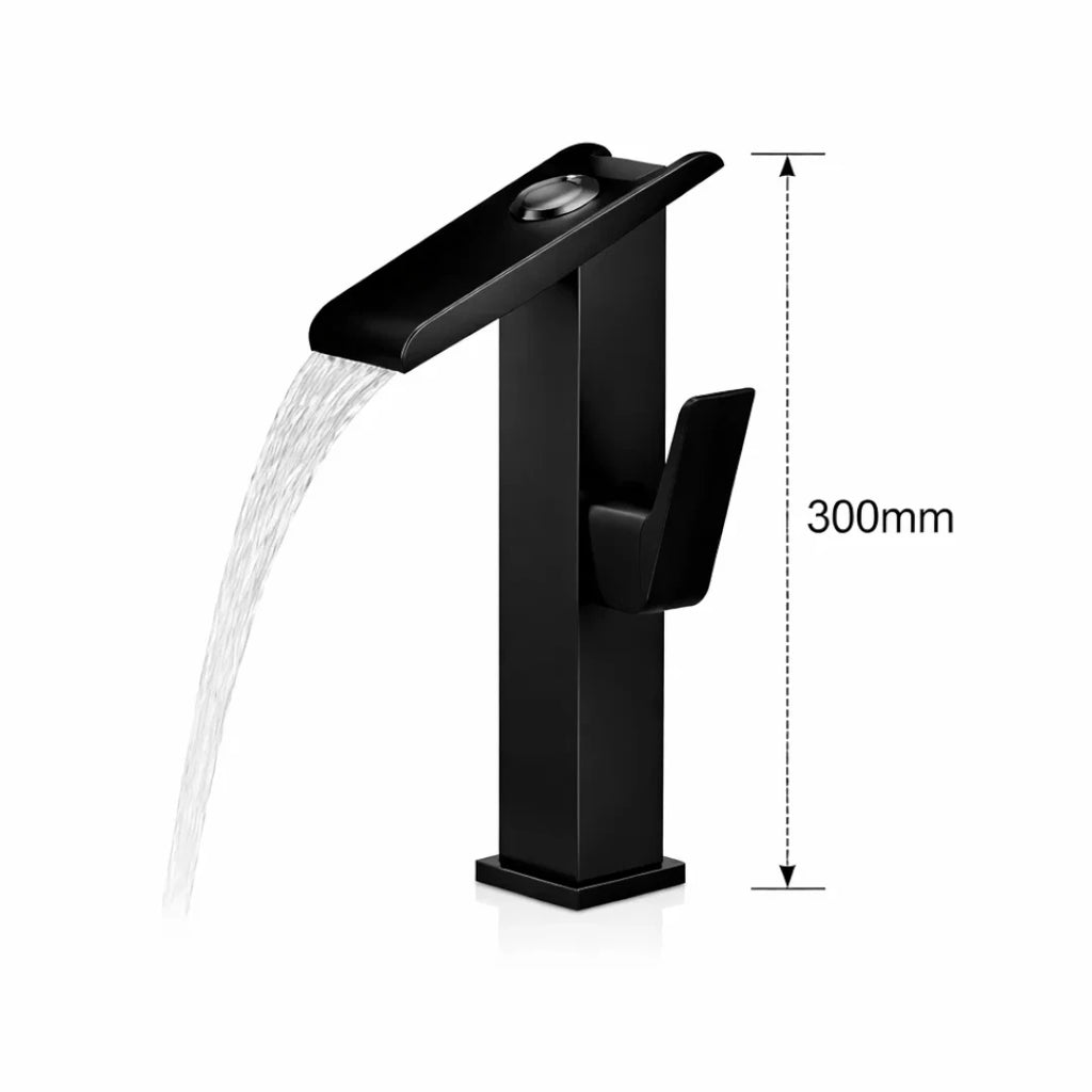 Robinet lavabo salle de bain design rectangulaire cascade - Noir - Laiton