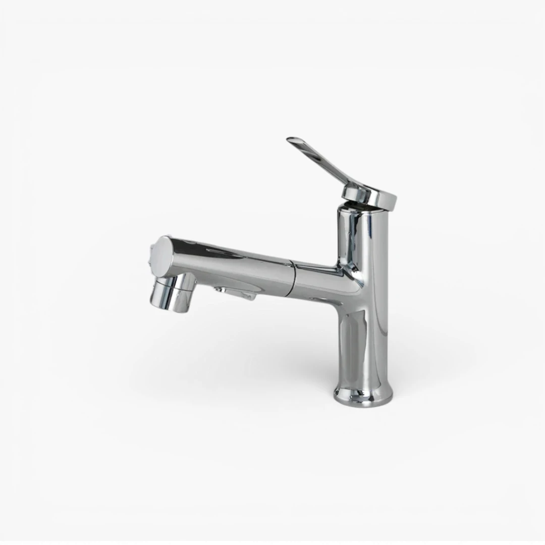 Robinet lavabo salle de bain deux jets - Argenté - Laiton