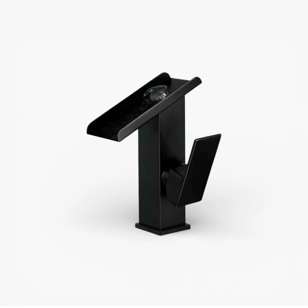 Robinet lavabo salle de bain design rectangulaire cascade - Noir - Laiton