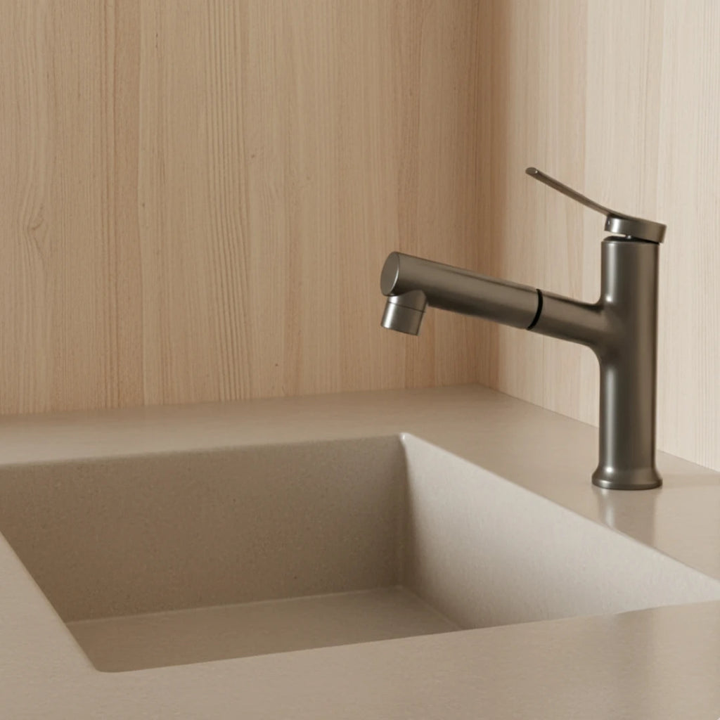 Robinet lavabo salle de bain deux jets - Argenté - Laiton