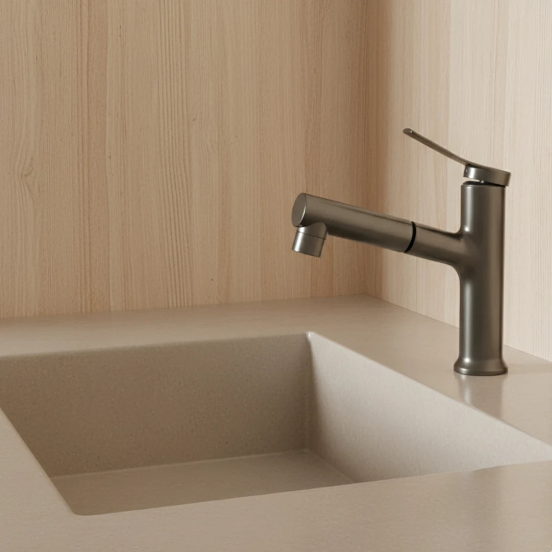 Robinet lavabo salle de bain deux jets - Argenté - Laiton