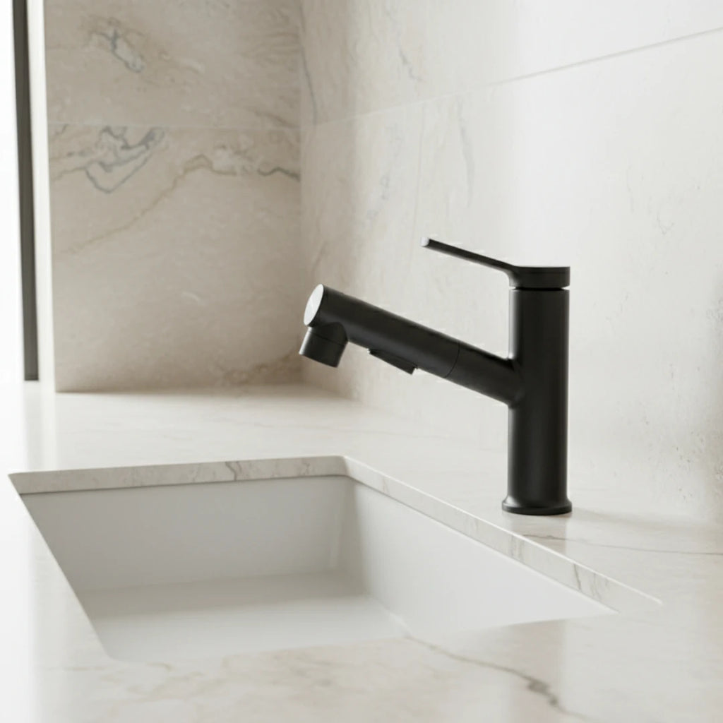 Robinet lavabo salle de bain deux jets - Noir - Laiton