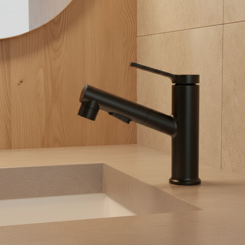 Robinet lavabo salle de bain deux jets - Noir - Laiton