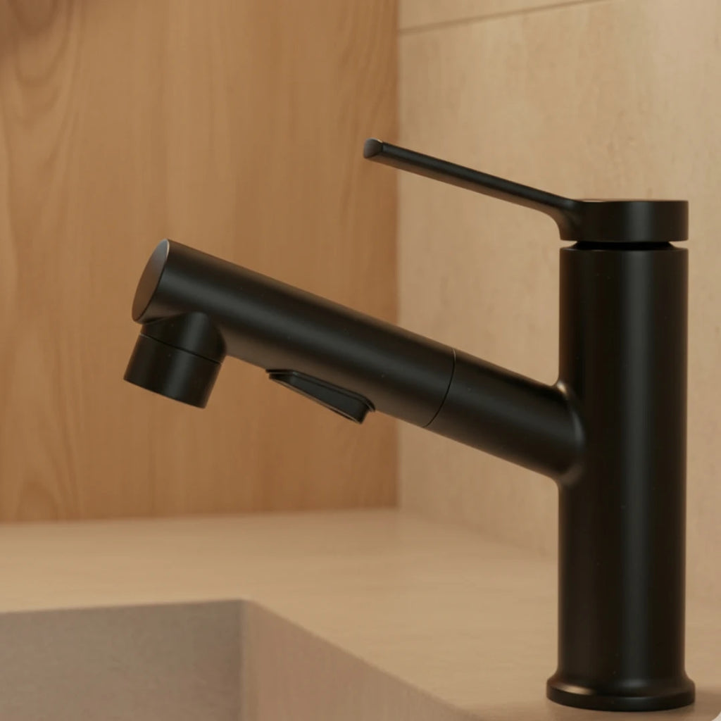 Robinet lavabo salle de bain deux jets - Noir - Laiton