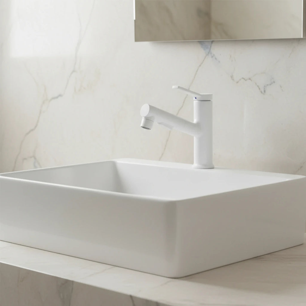 Robinet lavabo salle de bain deux jets - Blanc - Laiton