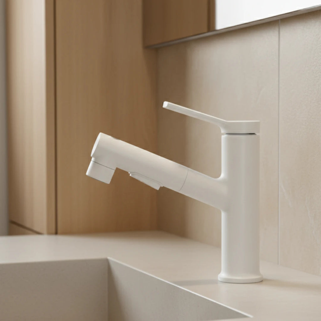 Robinet lavabo salle de bain deux jets - Blanc - Laiton