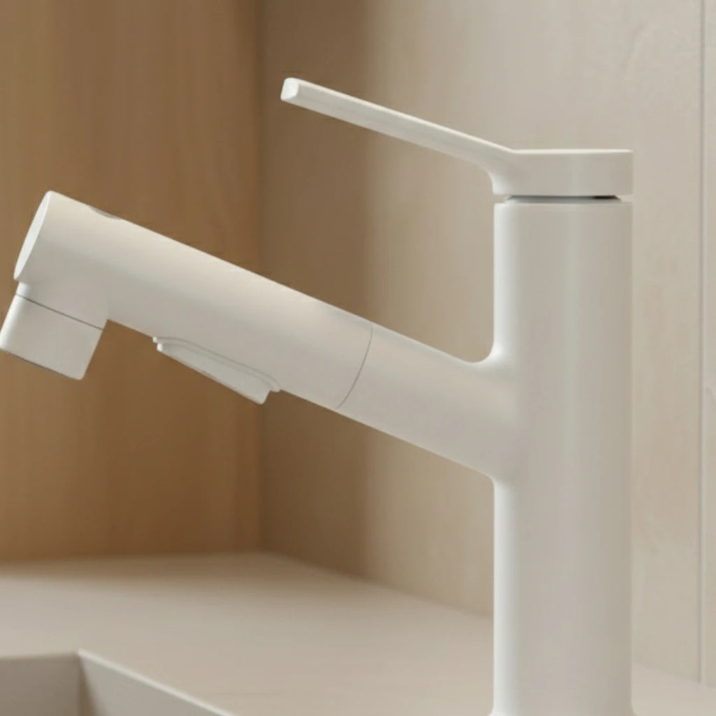 Robinet lavabo salle de bain deux jets - Blanc - Laiton