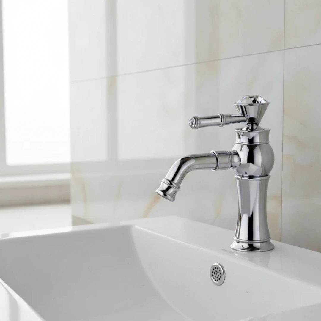Robinet lavabo salle de bain diamant - Argenté - Laiton