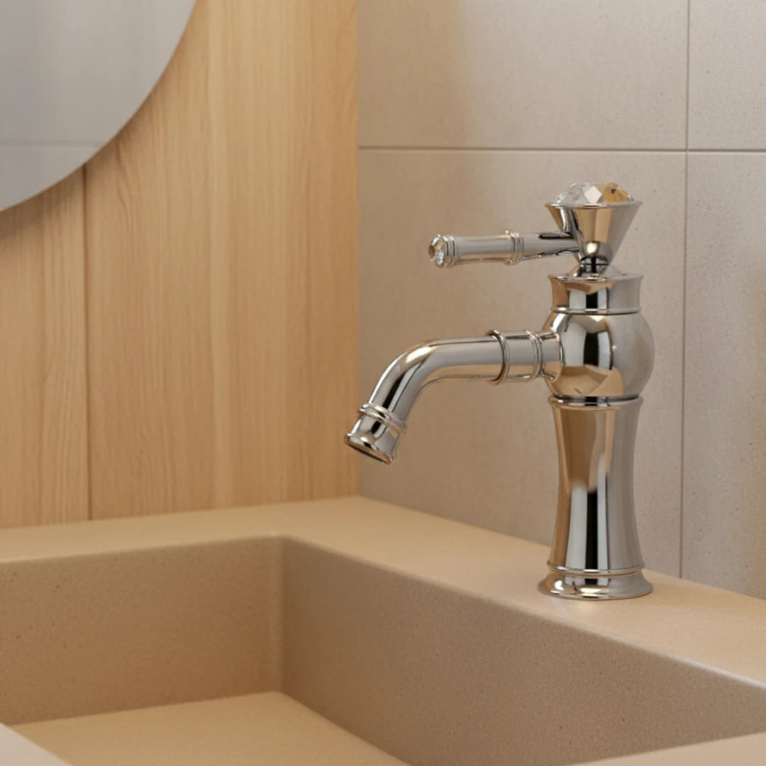 Robinet lavabo salle de bain diamant - Argenté - Laiton