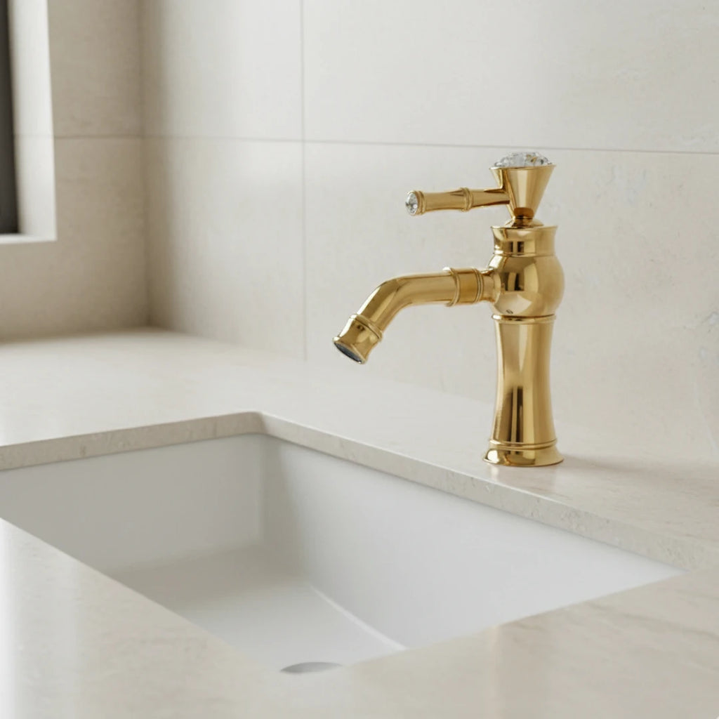 Robinet lavabo salle de bain diamant - Doré - Laiton