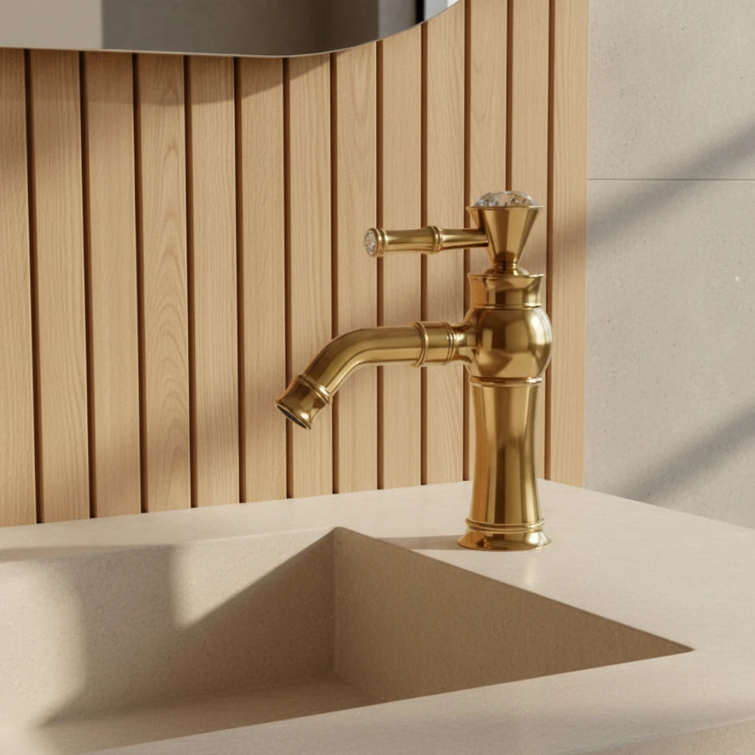 Robinet lavabo salle de bain diamant - Doré - Laiton