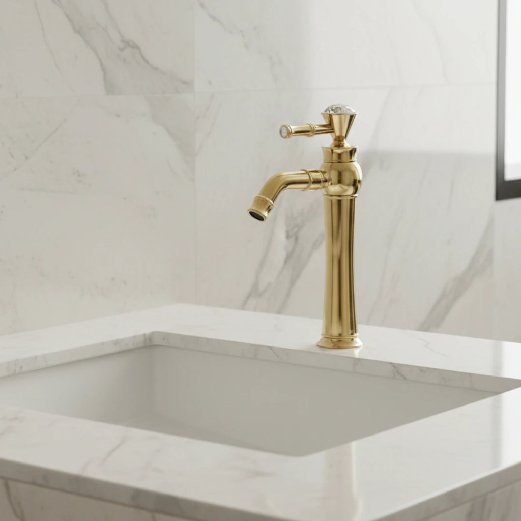 Robinet lavabo salle de bain diamant - Doré - Laiton
