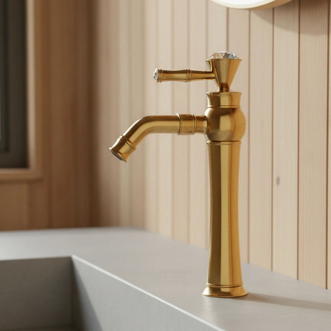 Robinet lavabo salle de bain diamant - Doré - Laiton