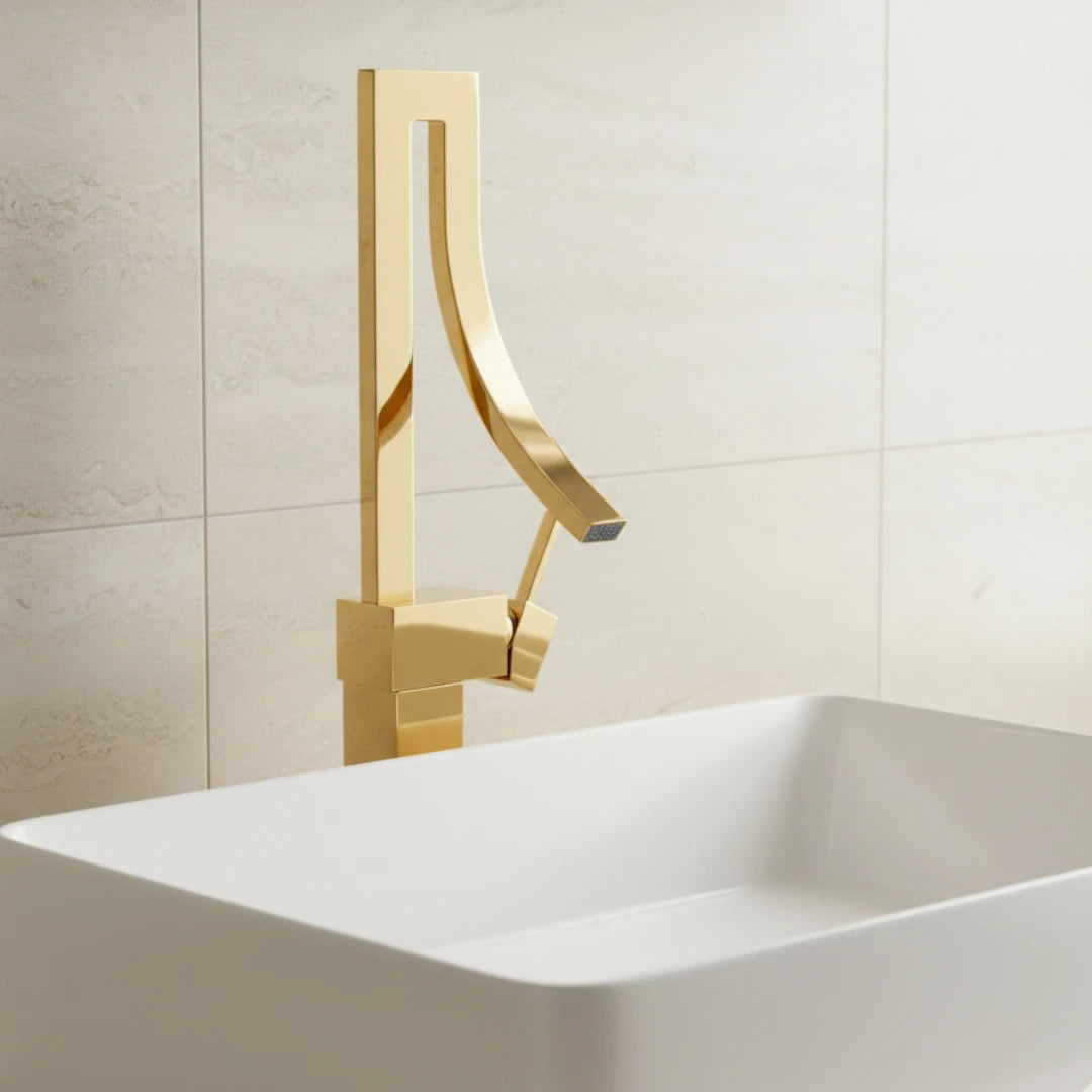 Robinet lavabo salle de bain haut design - Doré - Laiton