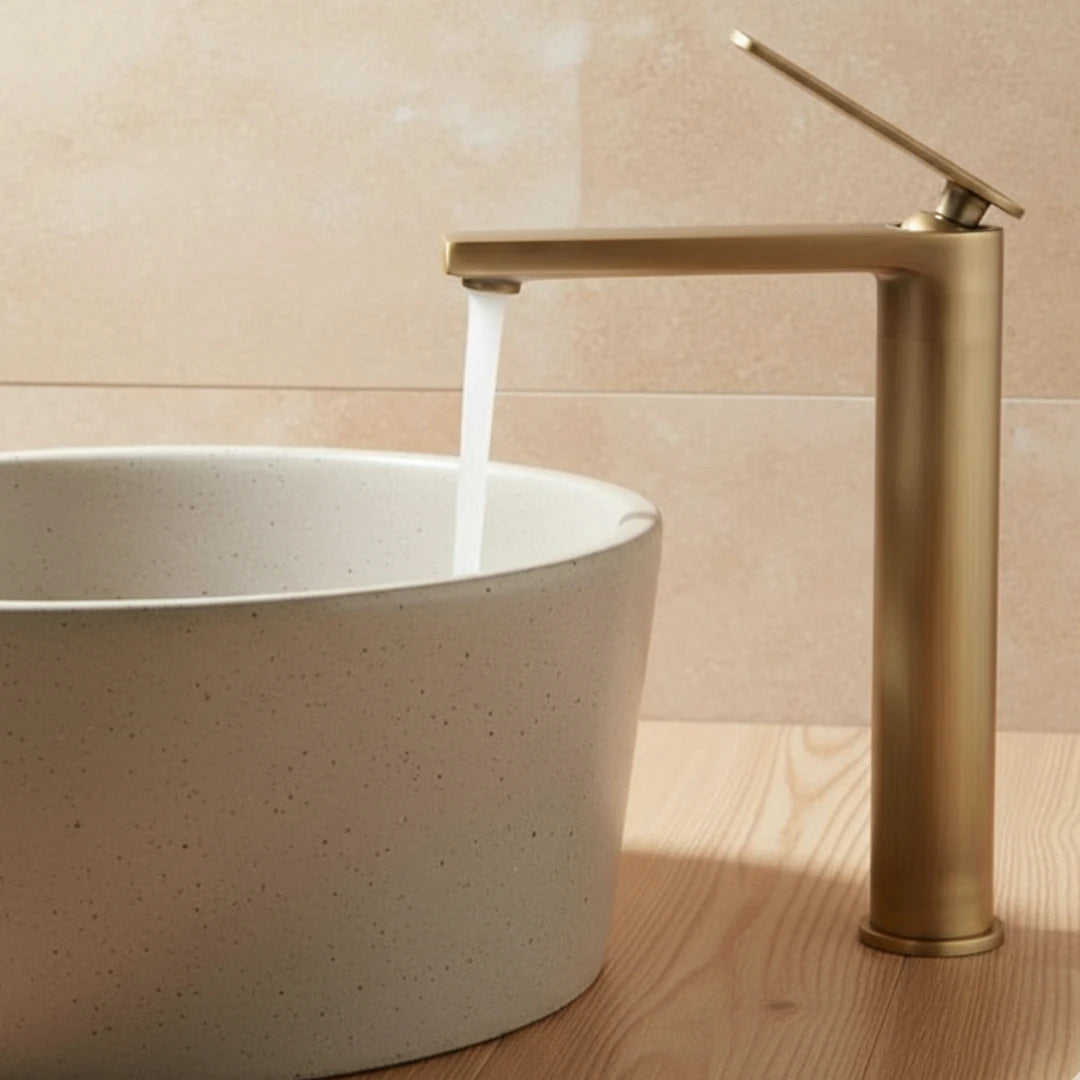 Robinet lavabo salle de bain haut minimaliste - Doré - Laiton