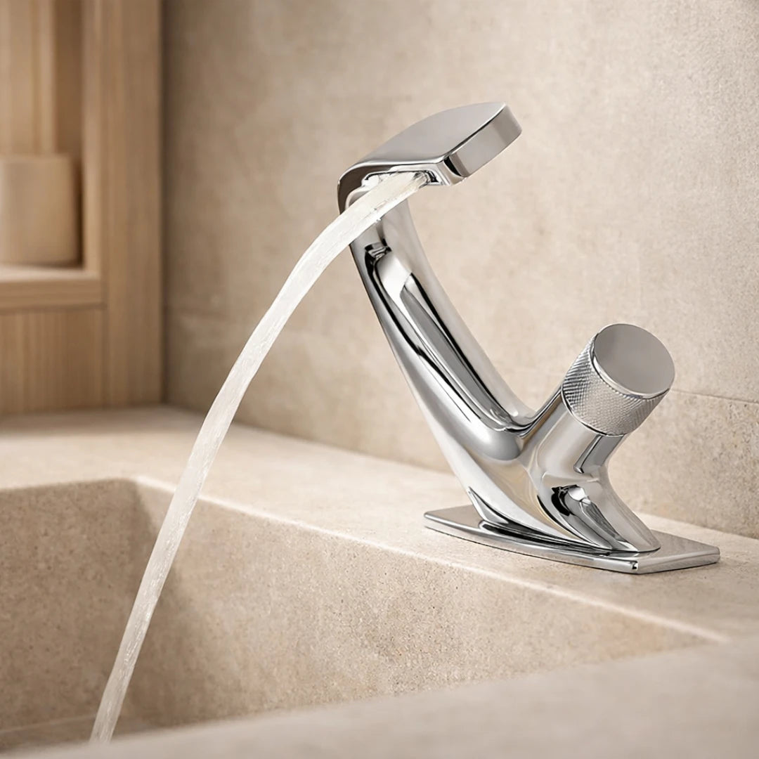 Robinet lavabo salle de bain incurvé mitigeur molette - Argenté - Laiton