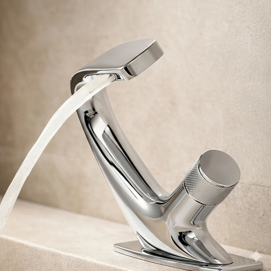 Robinet lavabo salle de bain incurvé mitigeur molette - Argenté - Laiton