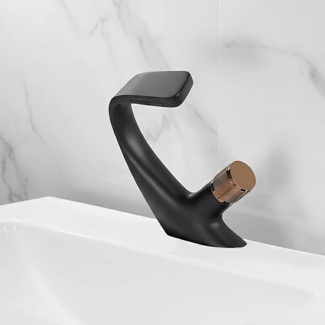 Robinet lavabo salle de bain incurvé mitigeur molette - Noir - Laiton
