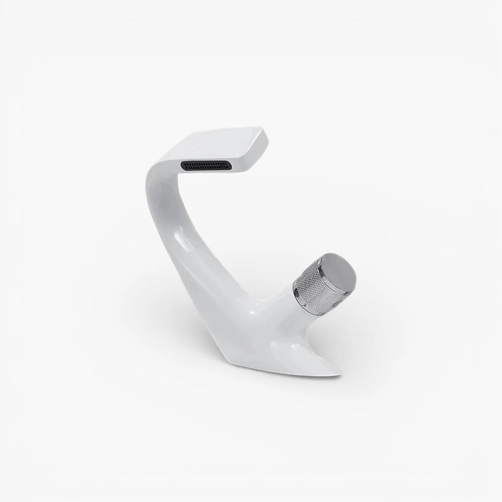 Robinet lavabo salle de bain incurvé mitigeur molette - Blanc - Laiton