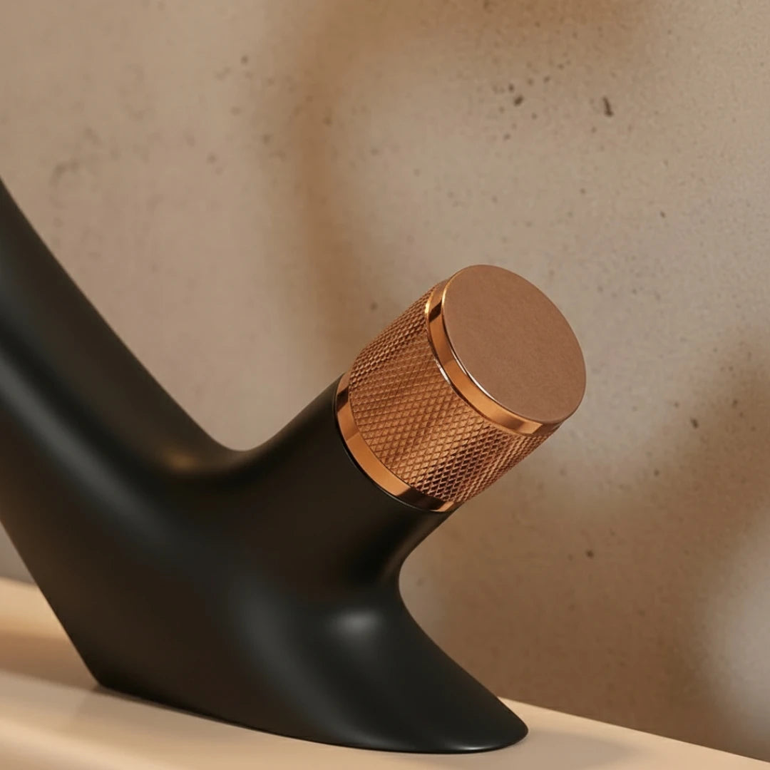 Robinet lavabo salle de bain incurvé mitigeur molette - Noir - Laiton