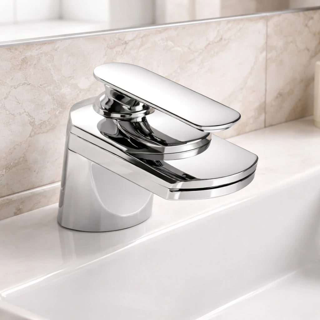 Robinet lavabo salle de bain large design cascade - Argenté