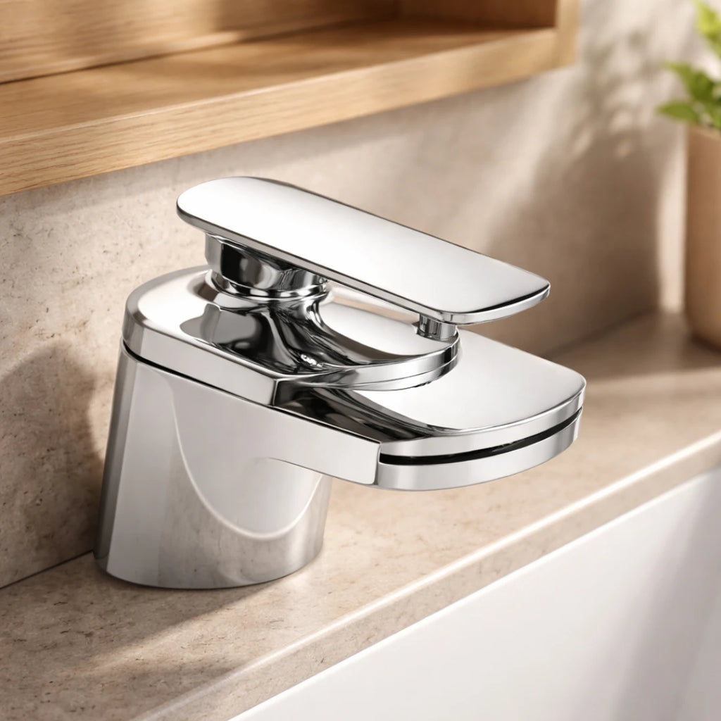 Robinet lavabo salle de bain large design cascade - Argenté