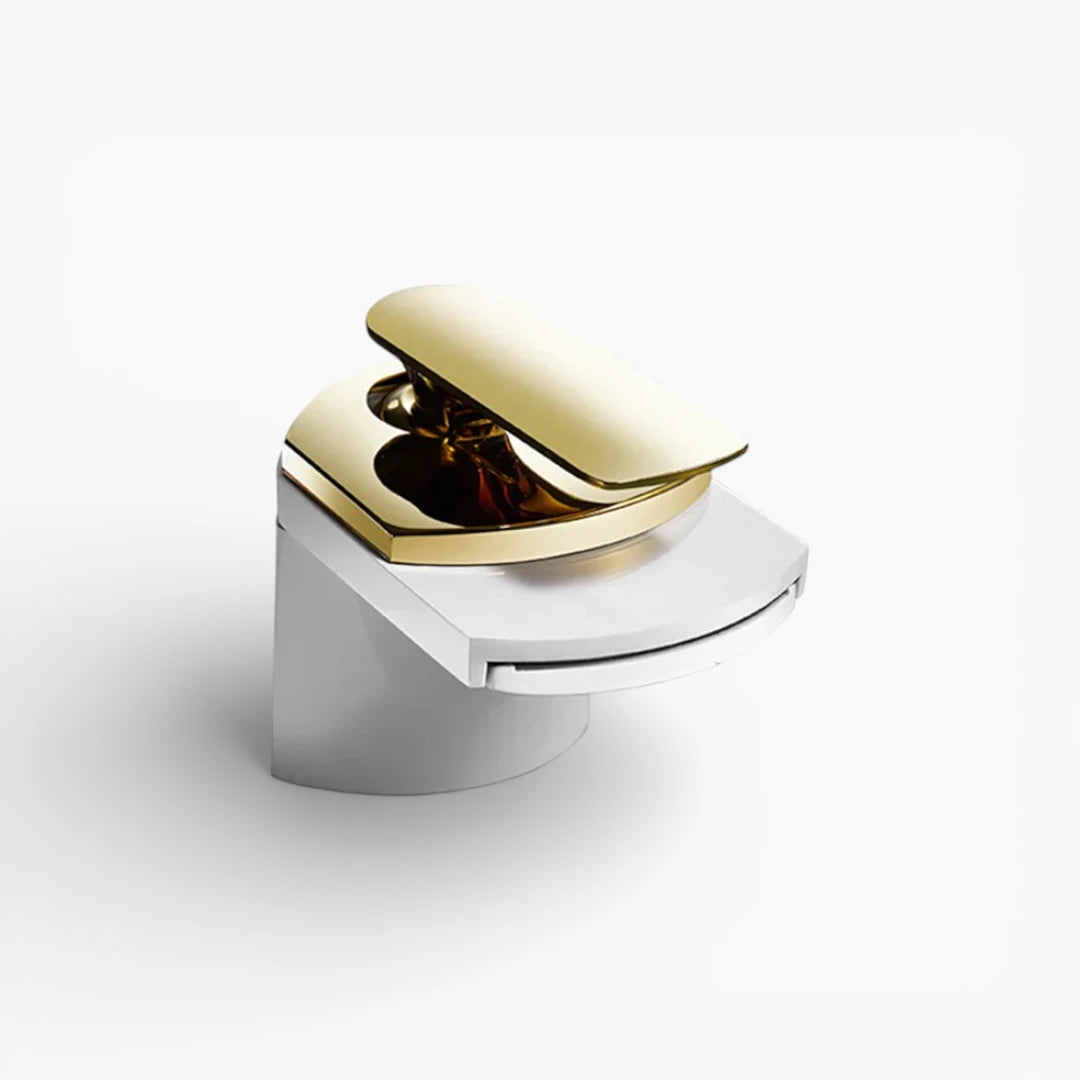 Robinet lavabo salle de bain large design cascade - Blanc / Doré