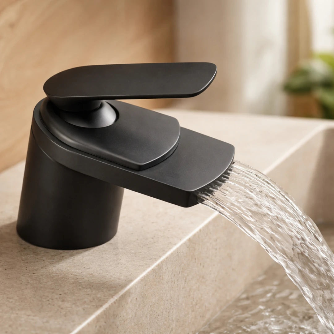 Robinet lavabo salle de bain large design cascade - Noir