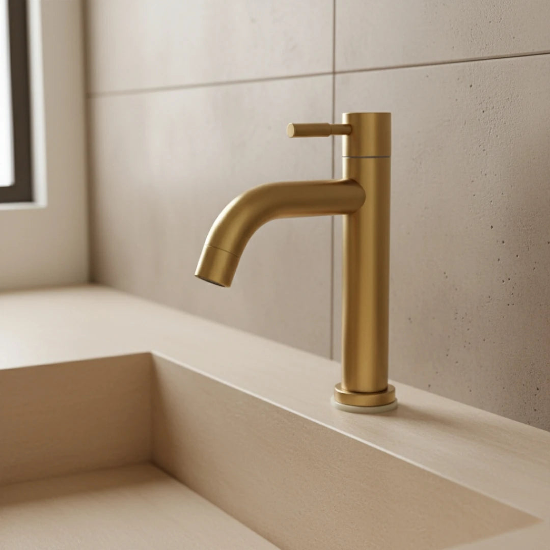 Robinet lavabo salle de bain minimaliste - Doré brossé