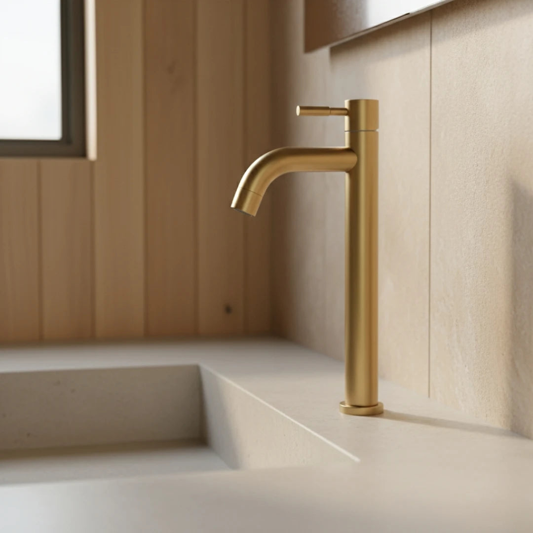 Robinet lavabo salle de bain minimaliste - Doré brossé