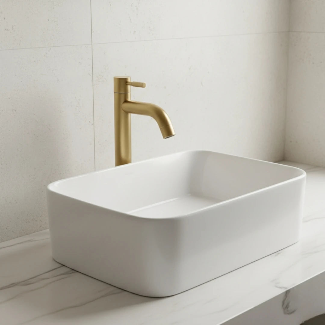 Robinet lavabo salle de bain minimaliste - Doré brossé