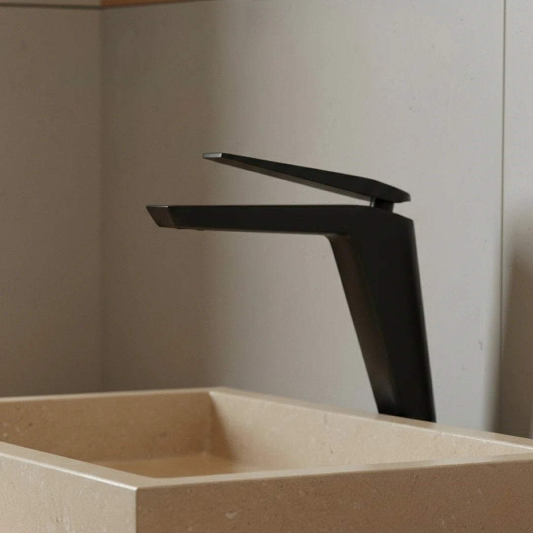Robinet lavabo salle de bain minimaliste mitigeur - Noir - Laiton