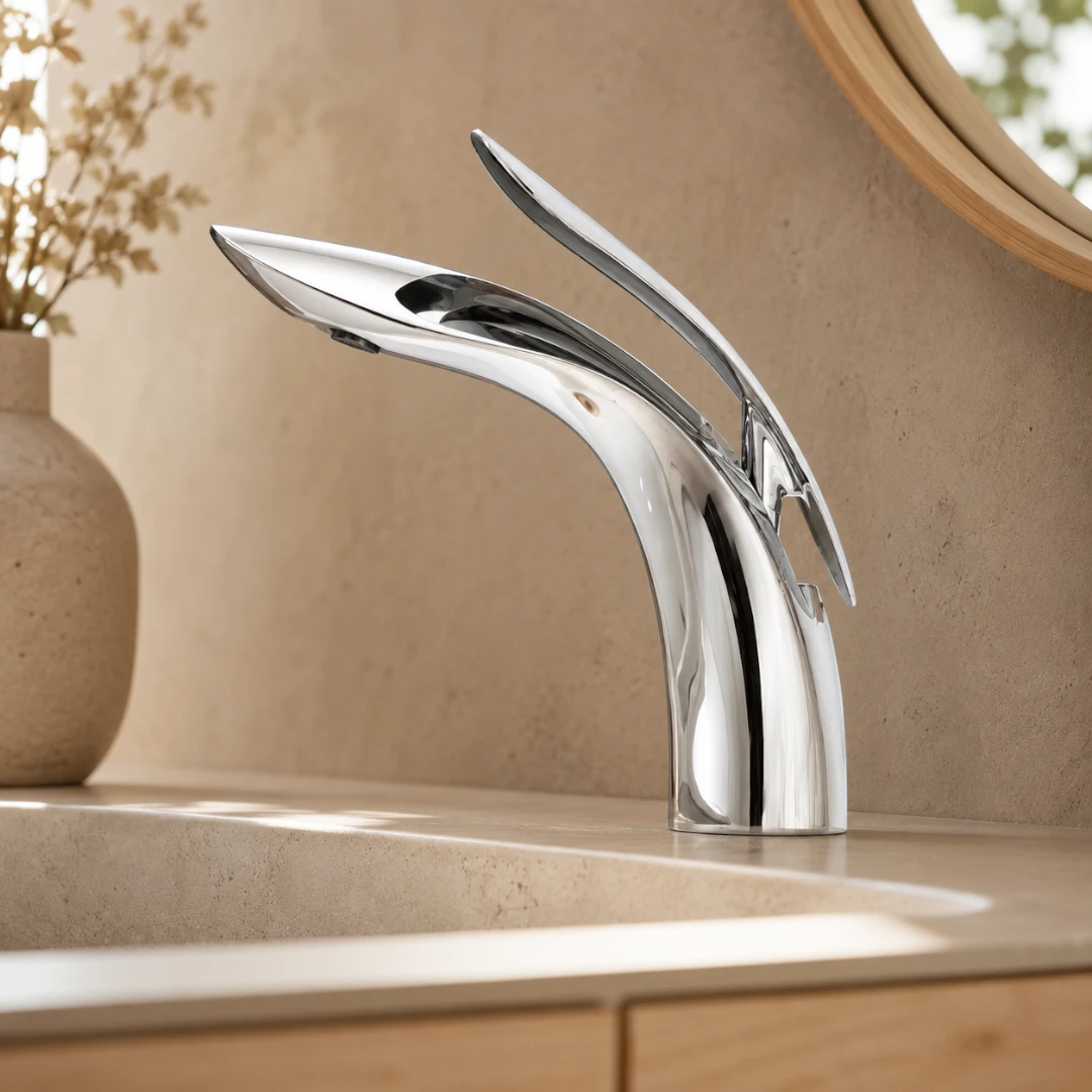 Robinet lavabo salle de bain mitigeur design arrondi - Argenté - Laiton
