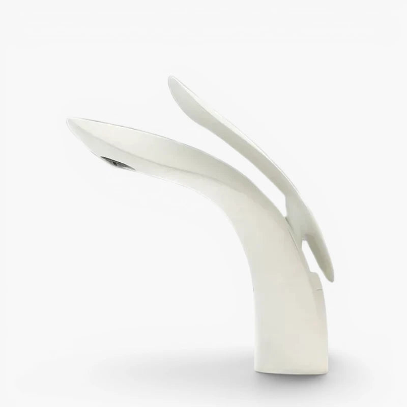 Robinet lavabo salle de bain mitigeur design arrondi - Blanc - Laiton
