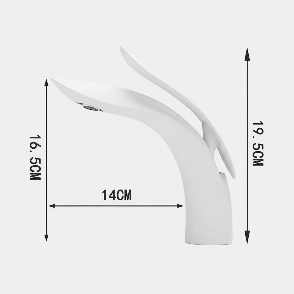 Robinet lavabo salle de bain mitigeur design arrondi - Blanc - Laiton
