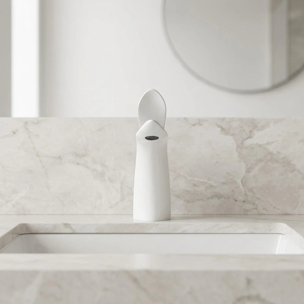 Robinet lavabo salle de bain mitigeur design arrondi - Blanc - Laiton