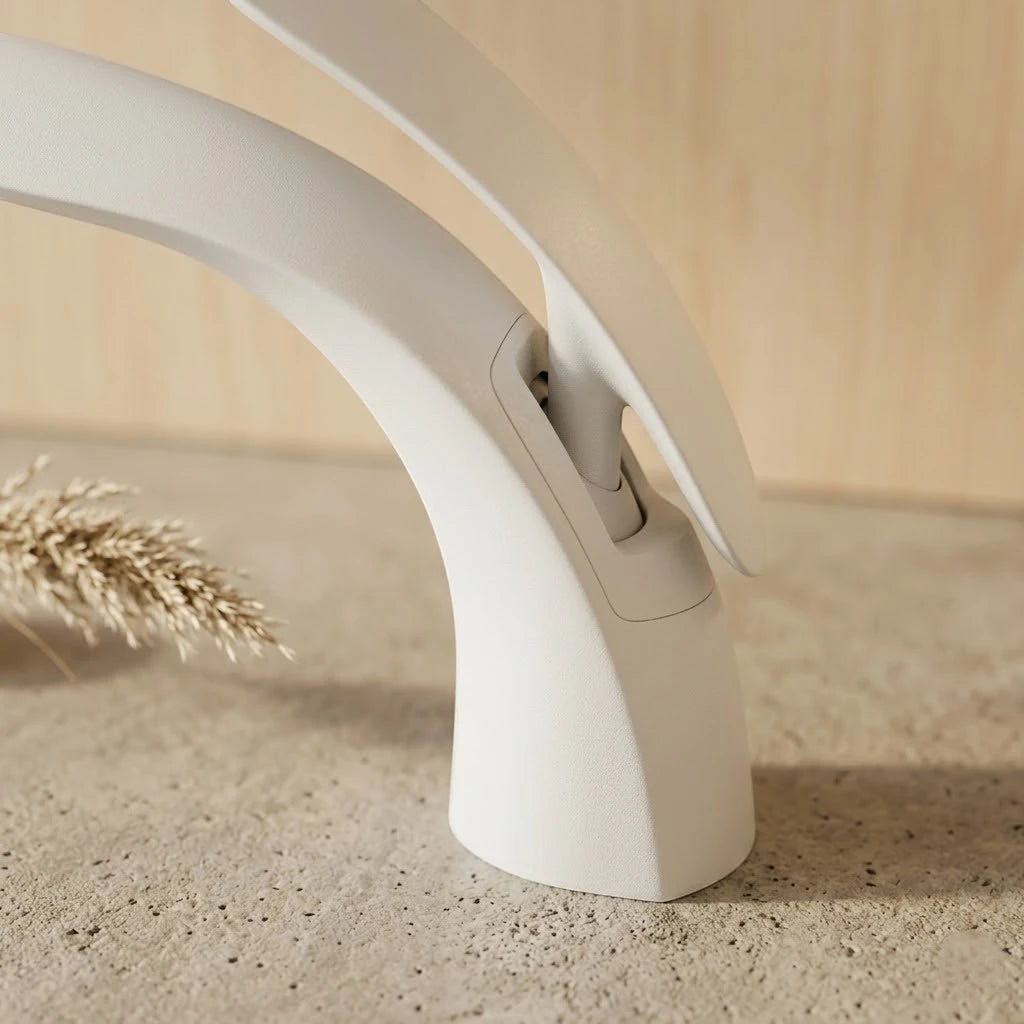 Robinet lavabo salle de bain mitigeur design arrondi - Blanc - Laiton