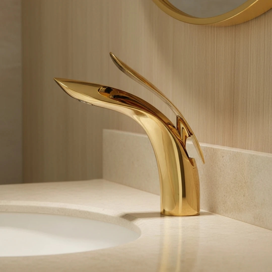 Robinet lavabo salle de bain mitigeur design arrondi - Doré - Laiton
