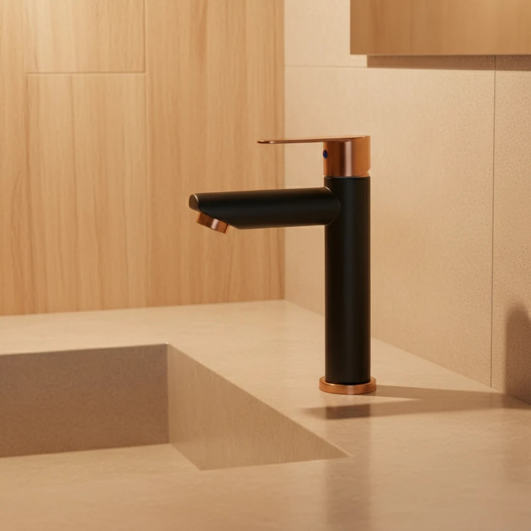 Robinet lavabo salle de bain mitigeur bicolore - Noir Doré rose