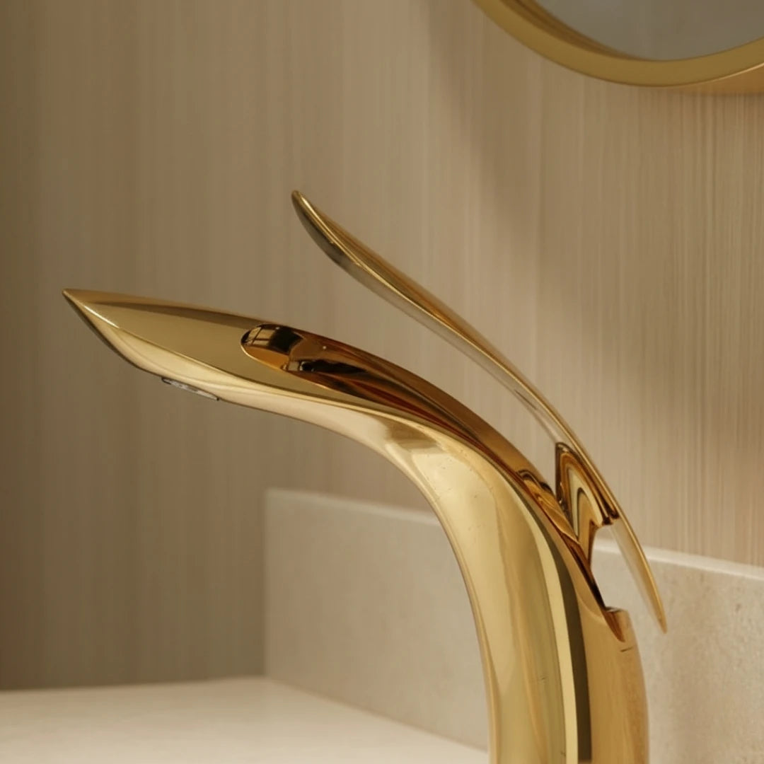 Robinet lavabo salle de bain mitigeur design arrondi - Doré - Laiton