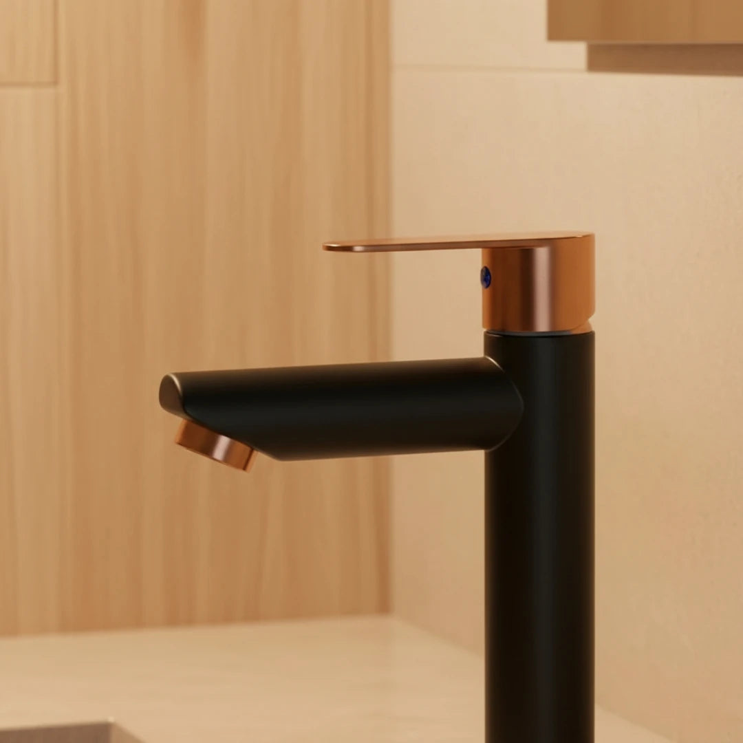 Robinet lavabo salle de bain mitigeur bicolore - Noir Doré rose