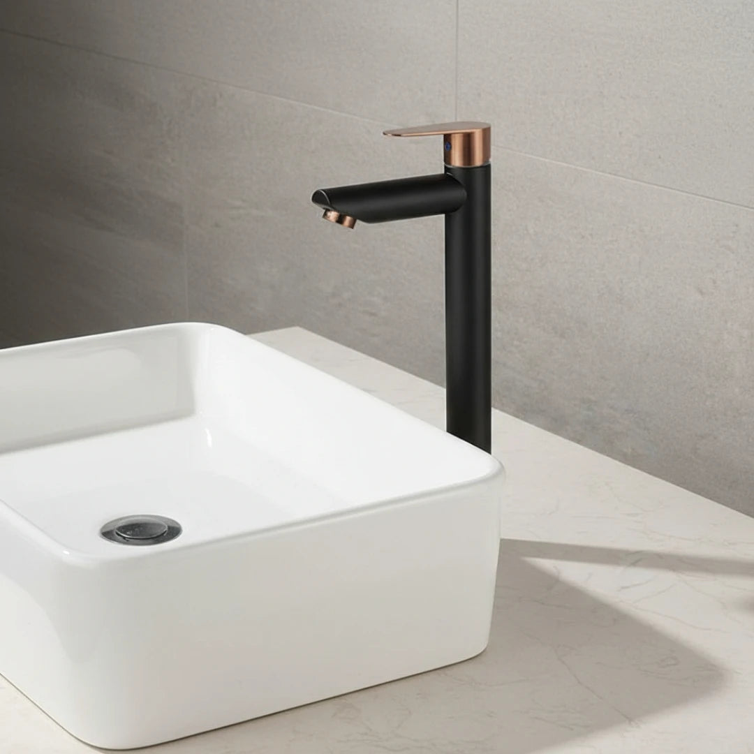 Robinet lavabo salle de bain mitigeur bicolore - Noir Doré rose