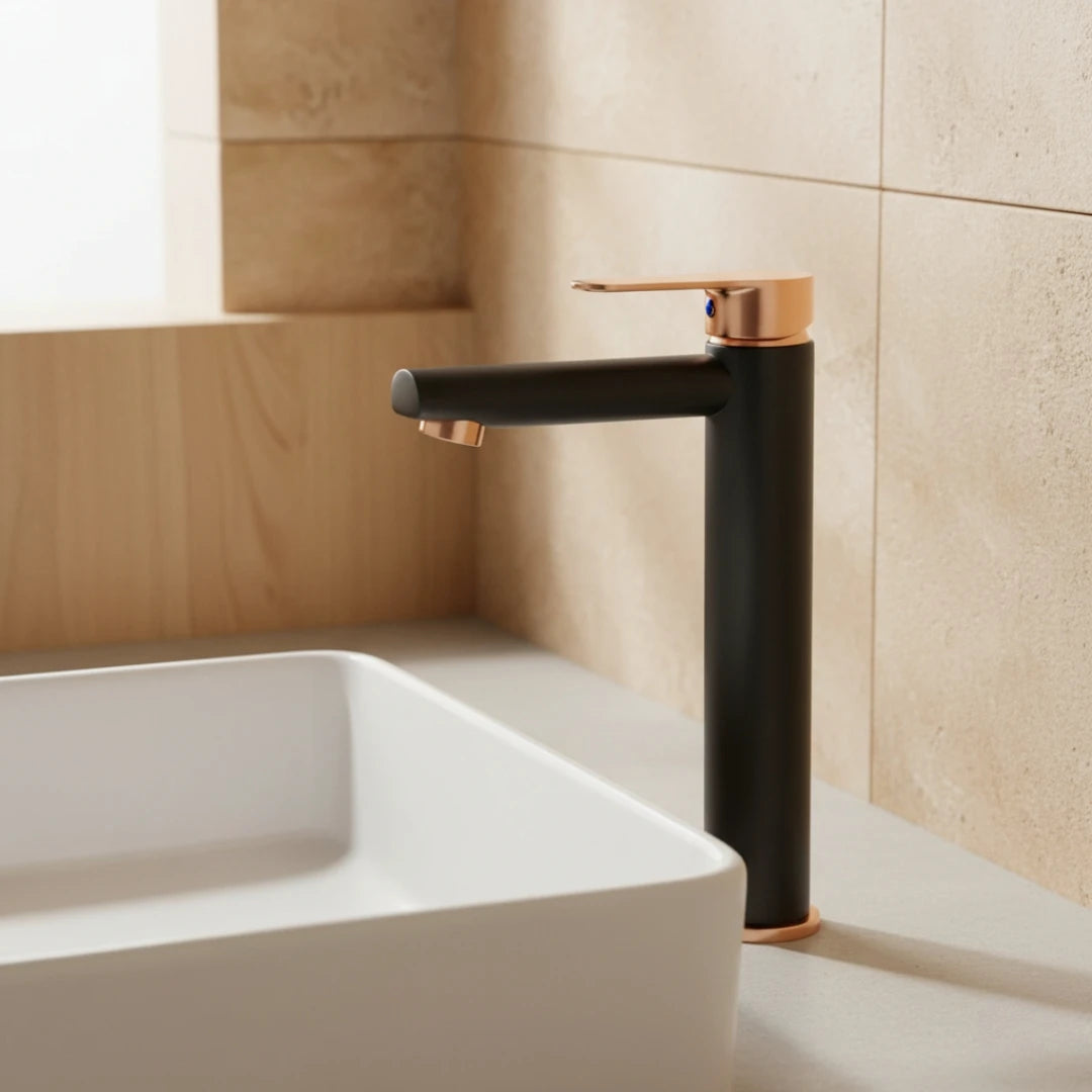 Robinet lavabo salle de bain mitigeur bicolore - Noir Doré rose