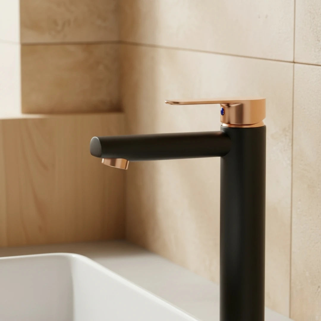 Robinet lavabo salle de bain mitigeur bicolore - Noir Doré rose