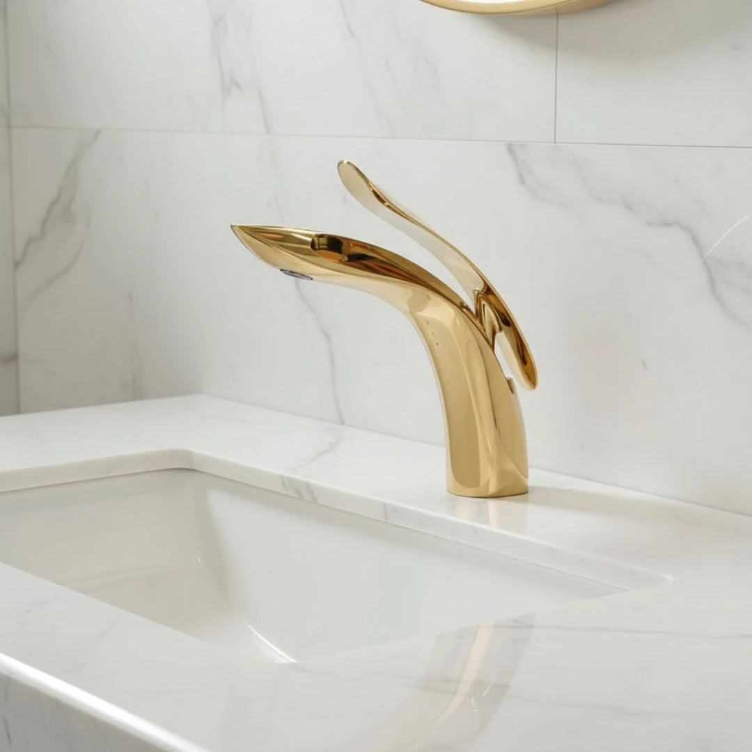 Robinet lavabo salle de bain mitigeur design arrondi - Doré - Laiton