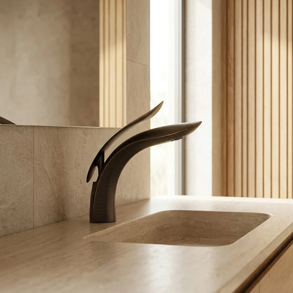 Robinet lavabo salle de bain mitigeur design arrondi - Noir - Laiton